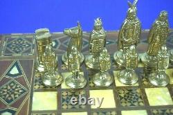 Helena pearl Chess Set with Brass pieces, lovely piece, folding box stunning