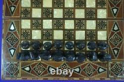 Helena pearl Chess Set with Brass pieces, lovely piece, folding box stunning