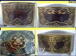 Henckels Arts and Crafts Box Brass inlaid Manicure Set Antique Jewelry box 3139
