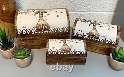 Indian Wooden Boxes Giraffe Hand Carved Rectangle Trunk Various Sizes Mango Wood