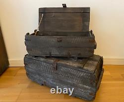 Industrial Storage Chest Set 2 Rustic Trunks Blanket Vintage Retro Wooden Box
