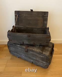 Industrial Storage Chest Set 2 Rustic Trunks Blanket Vintage Retro Wooden Box