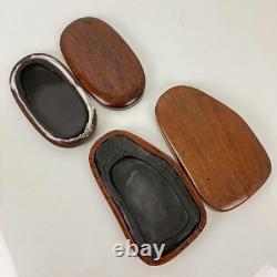 Ink Stone Wooden Box Set of 2 Vintage Suzuri Grinder Calligraphy Shodo Shuji