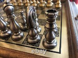 Italian Solid Brass chess set and wooden box Italfama unique classic design