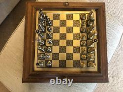 Italian Solid Brass chess set and wooden box Italfama unique classic design