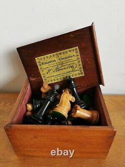 JAQUES London STAUNTON CHESS SET & BOX 1890-1900 & The ABC of CHESS advert book