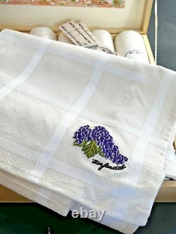 Jan De Luz Cotton Dish Towels Set 6 Embroidered Wine Grapes Wooden Box 21 x 23