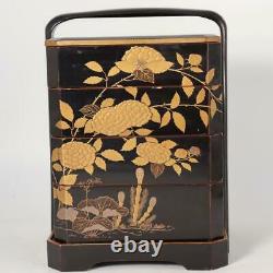 Japanese Antique wooden Jubako Gold Makie lacquer box set Meiji period WBX67