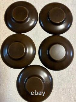 Japanese Copper TEA CUP TRAY Saucer Chataku Set of 5 Type? 4.3in WithWooden Box FS