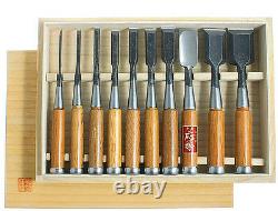 Japanese Hattori Carpenters Chisels 10pc Set in Wooden Box DT710016 FREE STONE