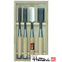 Japanese Hattori Carpenters Chisels 4pc Set in Wooden Box DT710850
