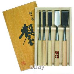 Japanese Hattori Paring Chisels 5pc Set in Wooden Box DT718868