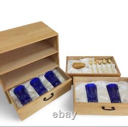 Japanese KIRIKO cut glass SET Vintage Unused Wooden Box #231