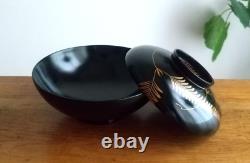 Japanese Lacquerware with Lids 1927 Vintage, soup bowl Set of 10 in a wooden box