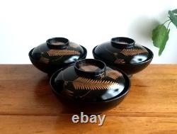 Japanese Lacquerware with Lids 1927 Vintage, soup bowl Set of 10 in a wooden box