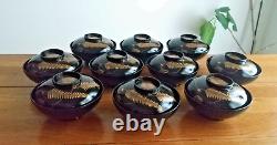 Japanese Lacquerware with Lids 1927 Vintage, soup bowl Set of 10 in a wooden box