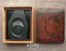 Japanese Negoro Inkstone and Suzuri Box Set by Asobe Koseki with Wooden Box