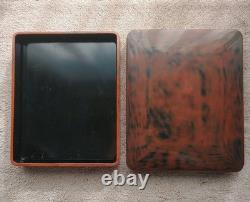 Japanese Negoro Inkstone and Suzuri Box Set by Asobe Koseki with Wooden Box
