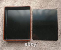Japanese Negoro Inkstone and Suzuri Box Set by Asobe Koseki with Wooden Box