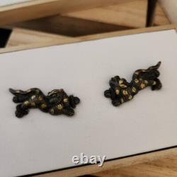 Japanese Old Bronze MENUKI a lot Set of 5 Parts of katana grip Armor Wooden box