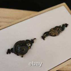 Japanese Old Bronze MENUKI a lot Set of 5 Parts of katana grip Armor Wooden box