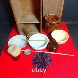 Japanese Tea Ceremony Tool Set Wooden Box Vintage withBowl Chashaku Chasen