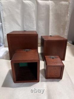 Japanese Wooden Karakuri Puzzle Box Set of 4 Secret Storage Trick Boxes