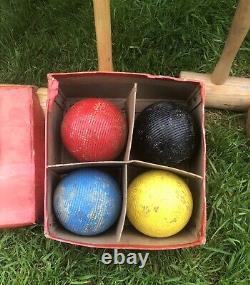 Jaques Croquet Set Complete in Original 1960s Case Boxed Wooden Balls & Clips VG