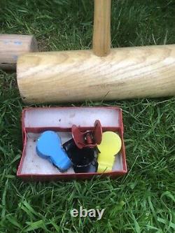 Jaques Croquet Set Complete in Original 1960s Case Boxed Wooden Balls & Clips VG