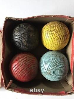 Jaques Wooden Croquet Balls 1970s Set of Four Croquet Balls in Original Box