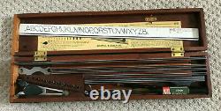 K + E Leroy Lettering. Vintage Set c1963 8 Templates, pens, inks in Wooden Box