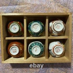 Kutani Ware Successive Sake Cups, Set Of 6, Wooden Box, Ochoco