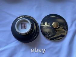 Kutani ware Japanese Teapot With Cups Set In Wooden Box
