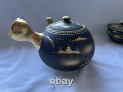 Kutani ware Japanese Teapot With Cups Set In Wooden Box