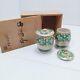 Kutani Ware Pair Tea Cup Wooden Box Pottery Tea Set Antique Tea Cup