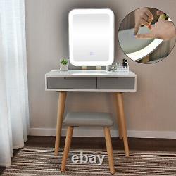 LED Makeup Dressing Table Desk Stool 3 Lights Setting Round Mirror Storage Box