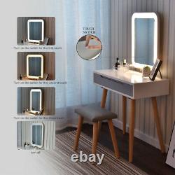 LED Makeup Dressing Table Desk Stool 3 Lights Setting Round Mirror Storage Box