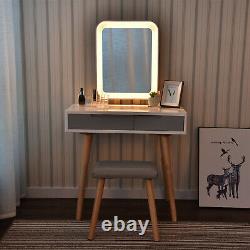 LED Makeup Dressing Table Desk Stool 3 Lights Setting Round Mirror Storage Box