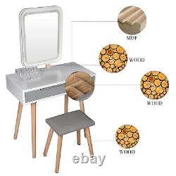 LED Makeup Dressing Table Desk Stool 3 Lights Setting Round Mirror Storage Box