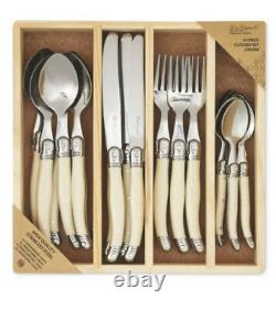 Laguiole 24 Piece Cutlery Set Tableware Stainless Steel and Cream in Wooden Box