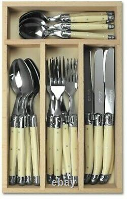 Laguiole 24 Piece Cutlery Set Tableware Stainless Steel and Ivory in Wooden Box