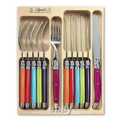Laguiole Knife and Fork Set, 12 Piece in Wooden Display Box, Multi Colour
