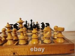 Large Antique Vienna Coffee House Chess Set in a wooden box. King 10cm