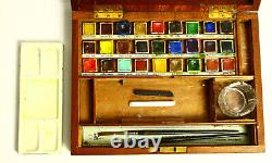 Large Antique Wooden Oak Cased Watercolour Artist Box by Reeves & Son 27 cakes