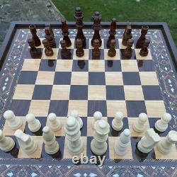 Large Chess Set with Wooden Chess Pieces Luxury Mosaic Chess Box 40x40cm