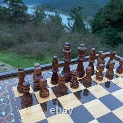 Large Chess Set with Wooden Chess Pieces Luxury Mosaic Chess Box 40x40cm