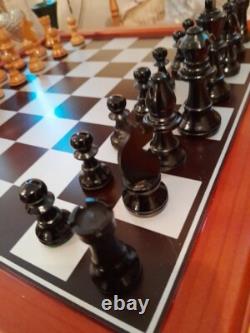 Large Cute Vintage Wooden Chess Set, Wooden Box, Felted, Lacquered, 3''king -346UTBL