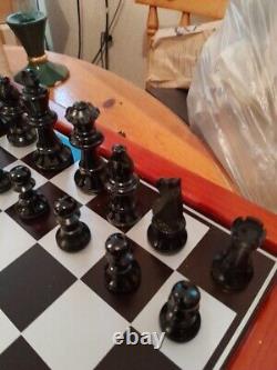 Large Cute Vintage Wooden Chess Set, Wooden Box, Felted, Lacquered, 3''king -346UTBL
