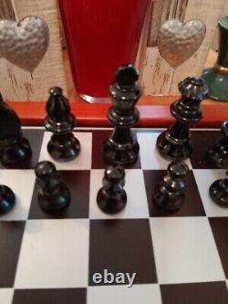 Large Cute Vintage Wooden Chess Set, Wooden Box, Felted, Lacquered, 3''king -346UTBL