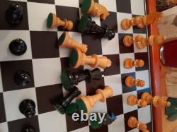 Large Cute Vintage Wooden Chess Set, Wooden Box, Felted, Lacquered, 3''king -346UTBL
